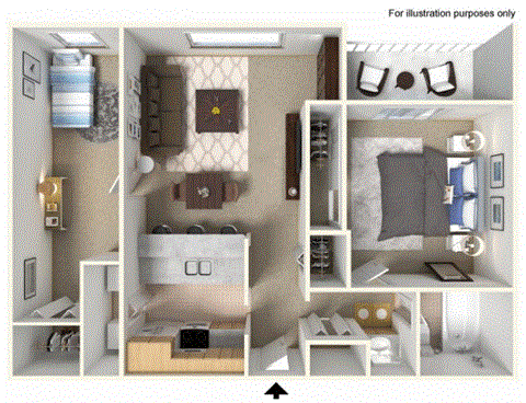 two bedroom  floor plan 765 sq ft
